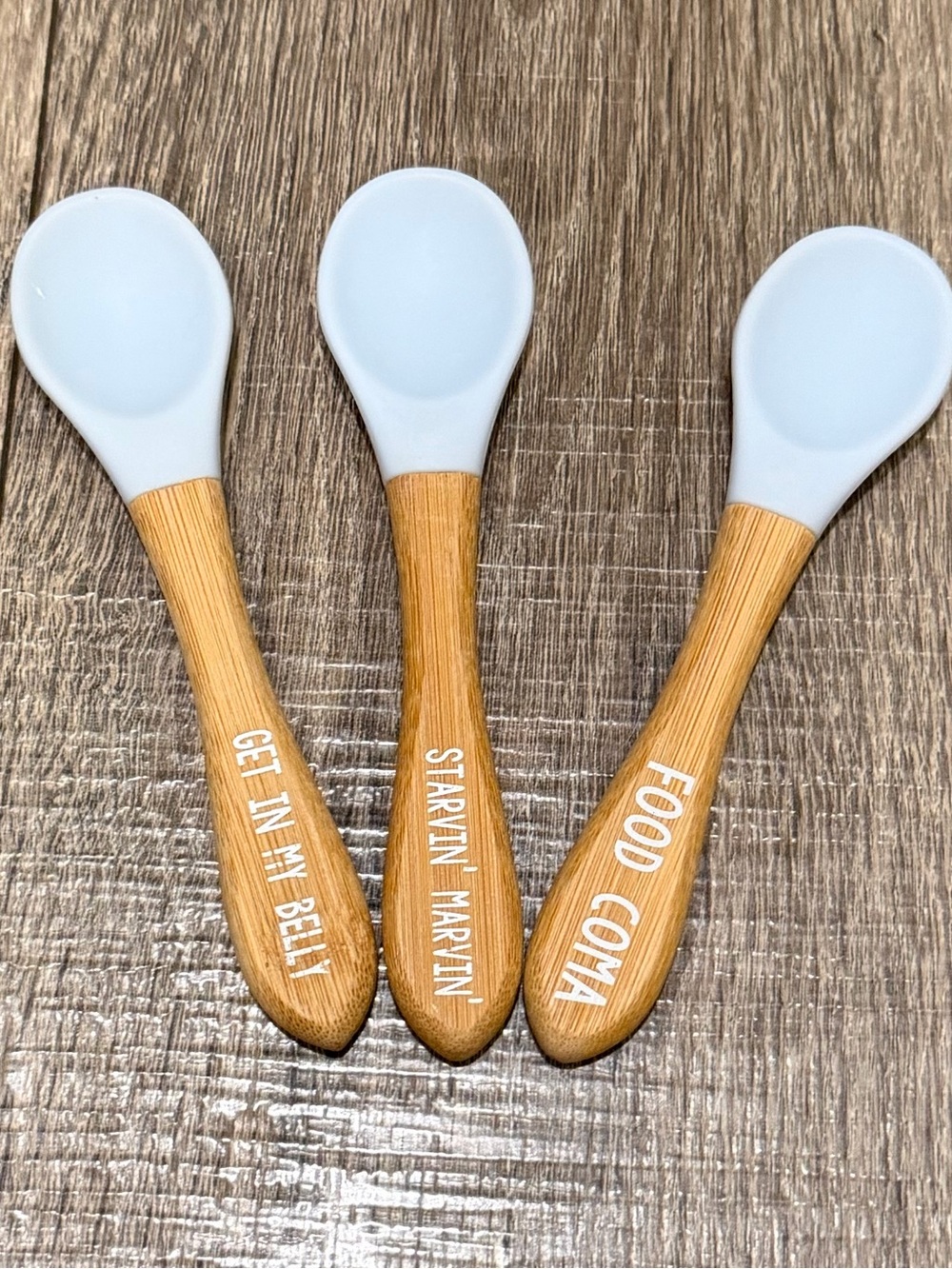 Mud Pie Baby Feeding Spoons Set with Light Blue Silicone Tips and Wood Handles